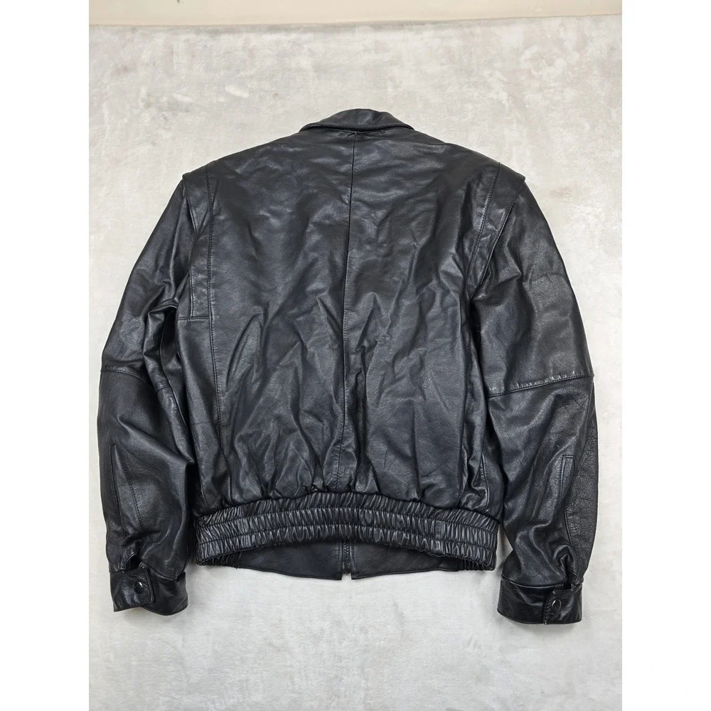 Bermans Leather Bomber Jacket Mens Small Long Black Thinsulate Removable Vintage